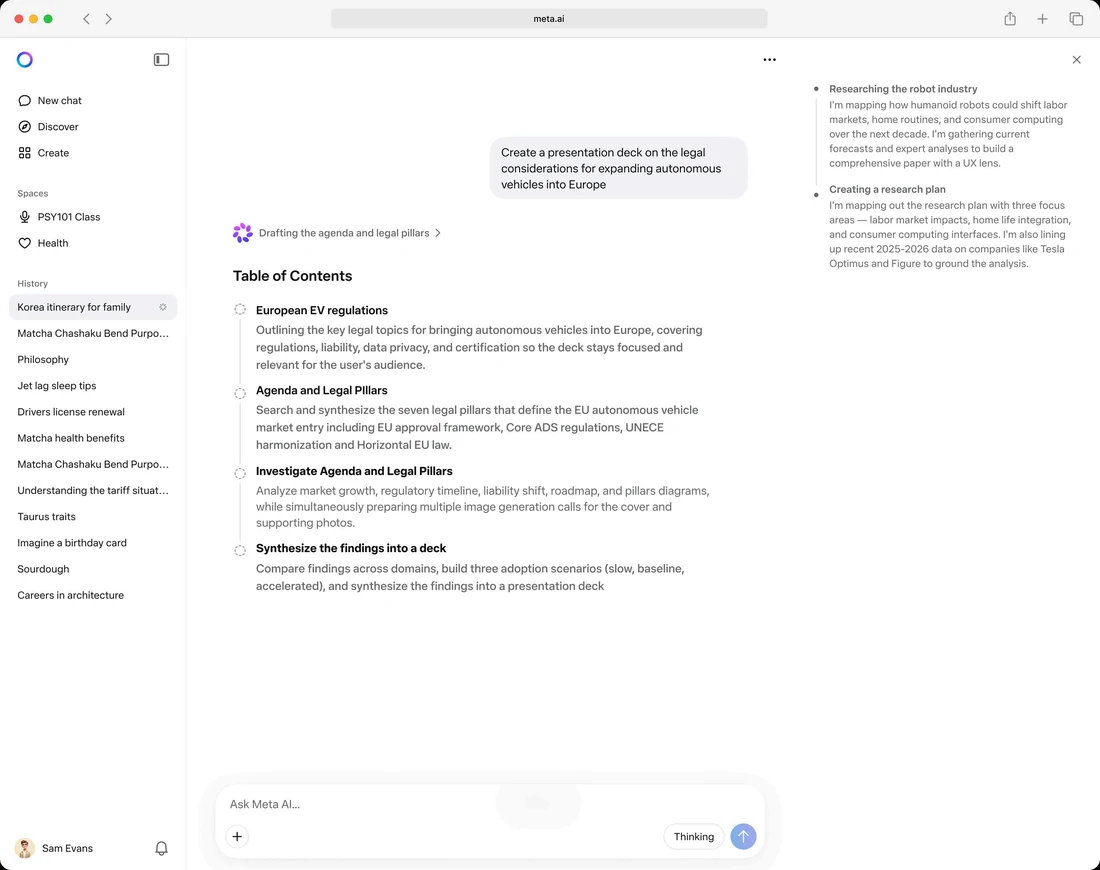 Execution plan shown as a table of contents with a progress indicator against each step